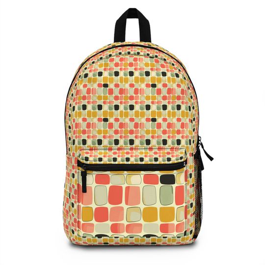 Personalized Mid Century Modern Geometric Backpack | Lightweight Waterproof Bag | Back to School