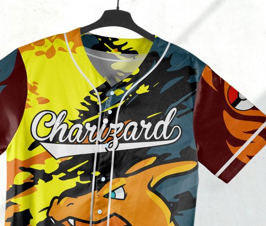 Charizard Baseball Jersey Shirt Charizard Fire Japanese Anime Jersey Shirt Gift