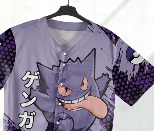 Cute Gengar Baseball Jersey Shirt Ghost Japanese Anime Jersey Gift