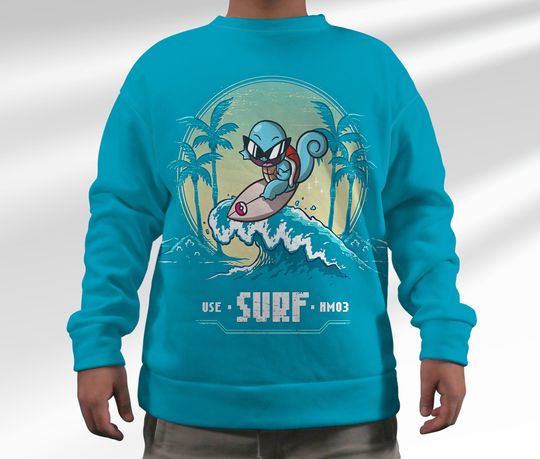Surf Squirtle Sweatshirt Japanese Anime Sweater Shirt Gift