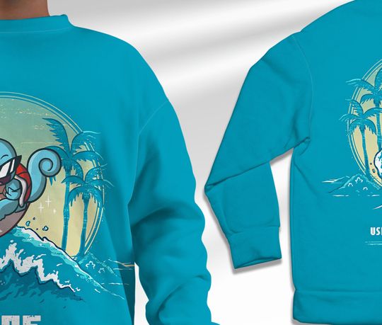 Surf Squirtle Sweatshirt Japanese Anime Sweater Shirt Gift