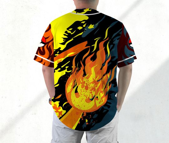 Charizard Baseball Jersey Shirt Charizard Fire Japanese Anime Jersey Shirt Gift