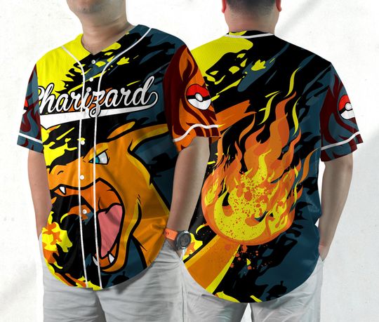 Charizard Baseball Jersey Shirt Charizard Fire Japanese Anime Jersey Shirt Gift