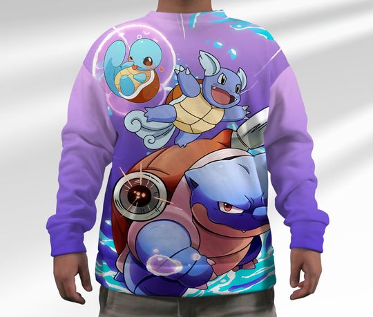 Squirtle Sweatshirt Squirtle Evolution Japanese Anime Sweatshirt Wartortle Sweater Shirt Gift