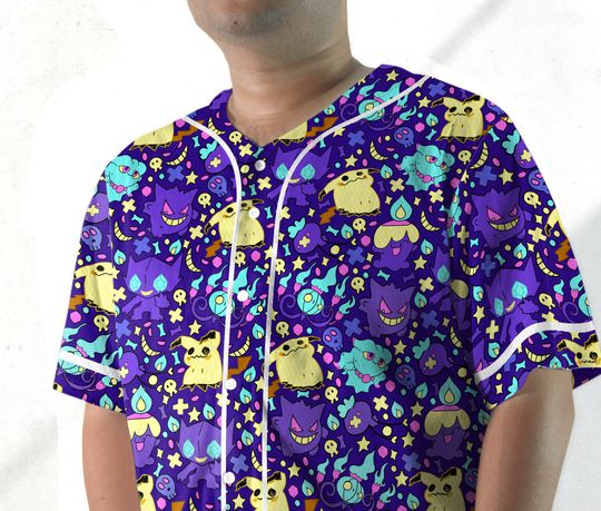 Gengar Mimikyu Baseball Jersey Shirt Japanese Anime Jersey Athletic Jersey Shirt Gifts