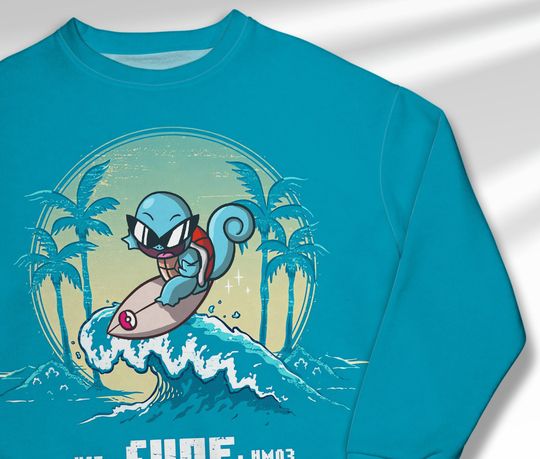 Surf Squirtle Sweatshirt Japanese Anime Sweater Shirt Gift