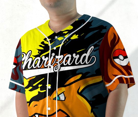 Charizard Baseball Jersey Shirt Charizard Fire Japanese Anime Jersey Shirt Gift