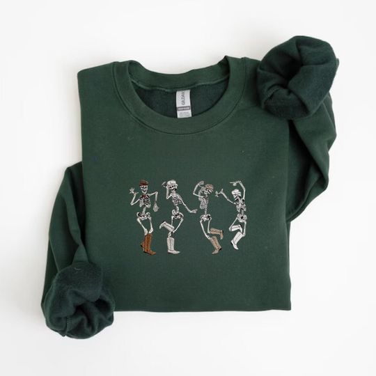 Cowboy Skeletons Embroidered Sweatshirt, Dancing Skeleton Sweater
