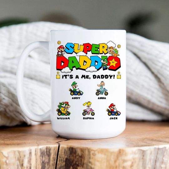 Personalized Super Daddio Mug, Custom Father's Day Gift Mug, Super Daddio Mug, Funny Dad Gamer Mug, Funny Gift for Dad