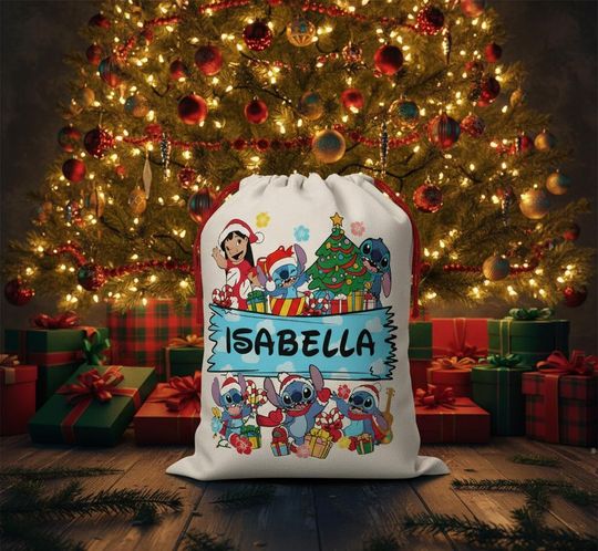 Custom Stitch Christmas Santa Sack, Personalized Kids Gift Bag