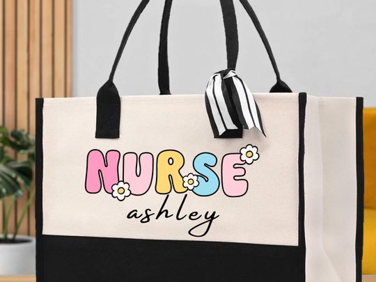 Personalized Nurse Gift - Gifts for Nurse Canvas Tote Bag - Nurse Graduation Gift - New Nurse Gift - Nurse Student Gift - Nurse Ribbon Bag