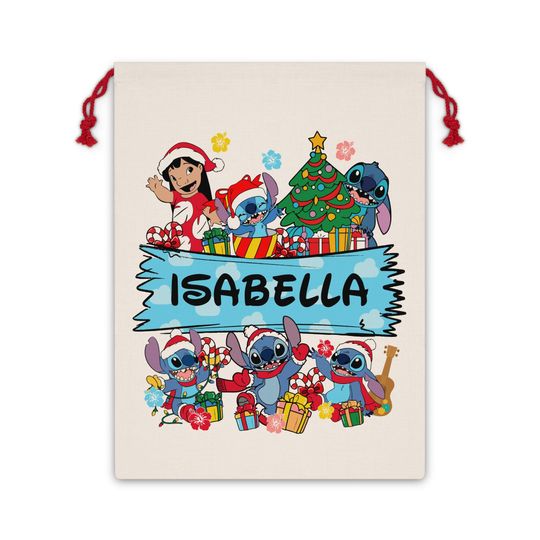 Custom Stitch Christmas Santa Sack, Personalized Kids Gift Bag