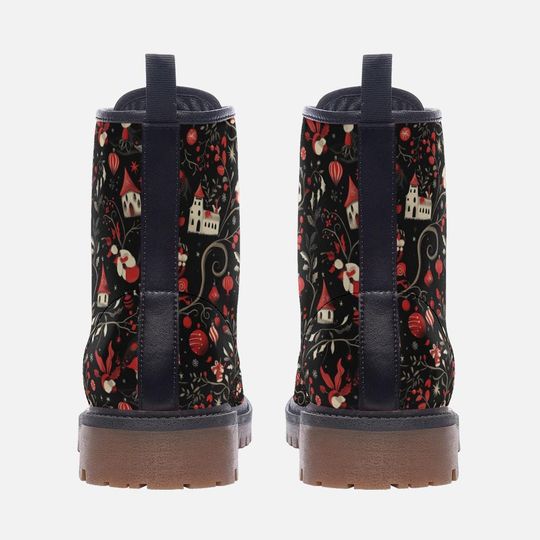 Goth Christmas Combat Boots Skull Leather Boots
