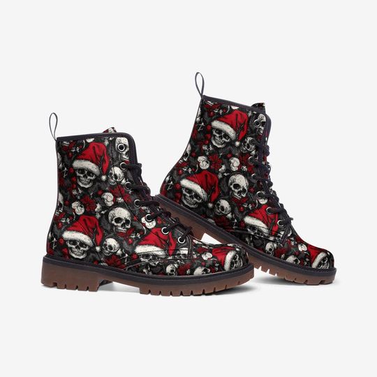 Goth Christmas Combat Boots with Skulls