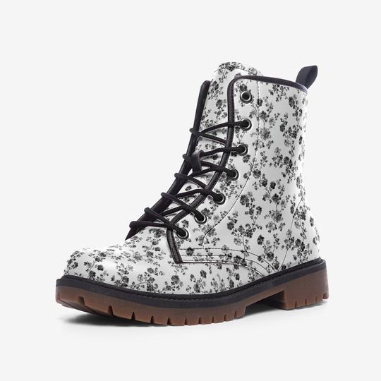 French Floral Leather Boots Toile de Jouy Casual Boots