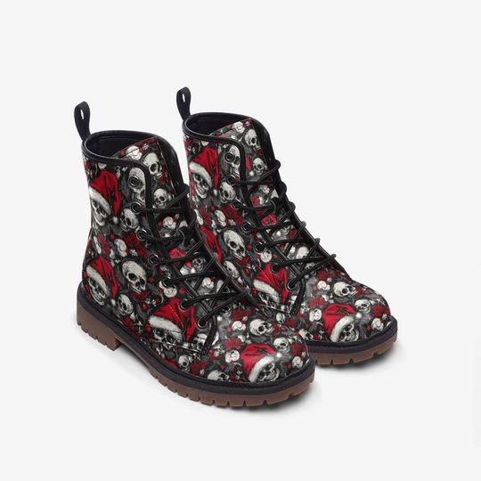 Goth Christmas Combat Boots with Skulls