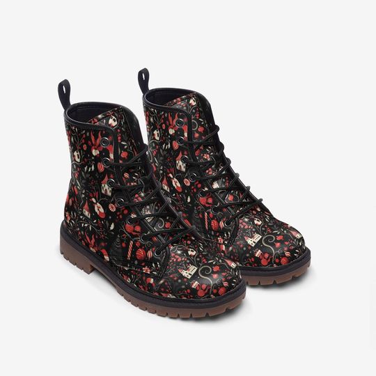 Goth Christmas Combat Boots Skull Leather Boots