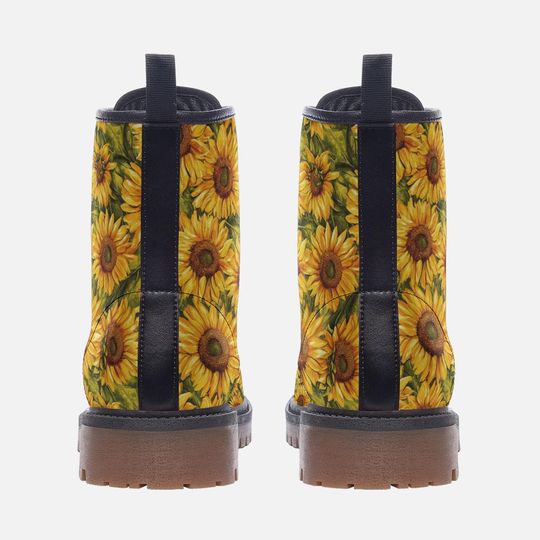 Sunflower Boots Floral Combat Boots Sunflower Casual Leather Boots