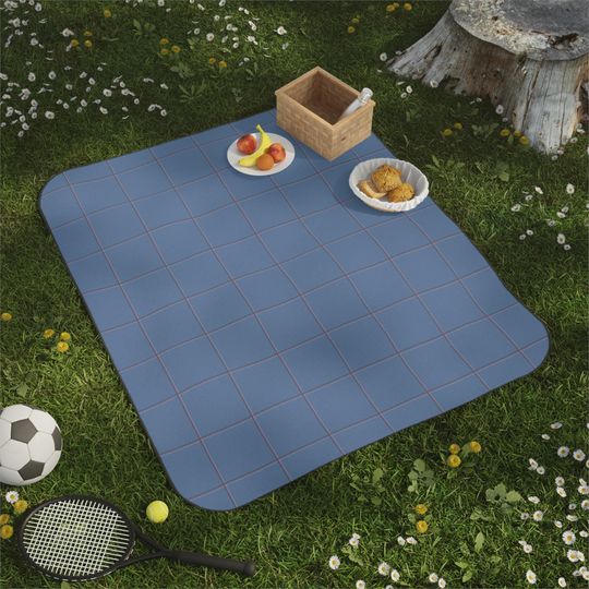 Slate Blue, Plum & Pink Windowpane Picnic Mat, Classic Preppy Park Beach Camping Throw, Gift