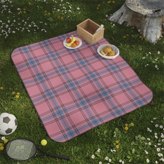 Dusty Pink, Slate Blue, Plum Gray & Charcoal Plaid Picnic Mat, Game Day, Park, Beach, Camping, Gift