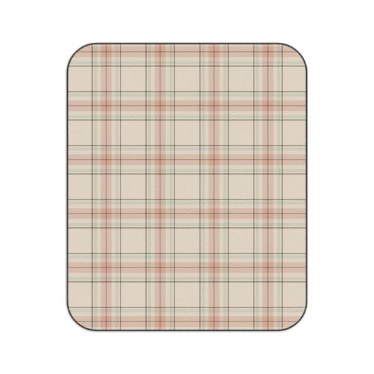 Cream, Apricot, Pistachio & Cocoa Plaid Picnic Mat, Classic Preppy Park Beach Camping Throw, Gift