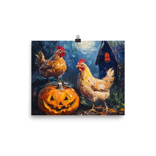Chicken Halloween Poster | Farmhouse Wall Art | Funny Chicken Lover Gift