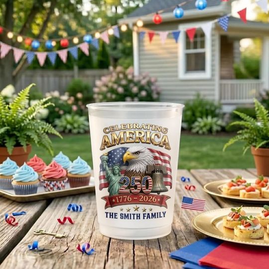 Personalized America 250th Anniversary Plastic Cups, Custom Gifts for Family, USA Birthday Keepsake, 4th of July Decor