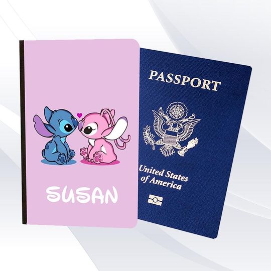 Cute Stitch and Girlfriend Passport Holder