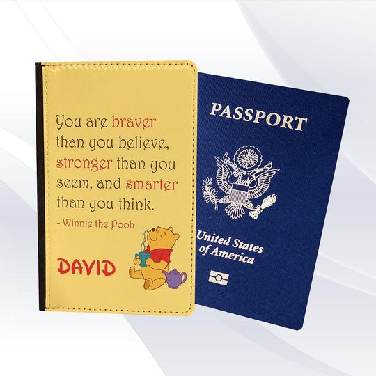 Winnie the Pooh Quote Yellow ADD NAME Passport Holder