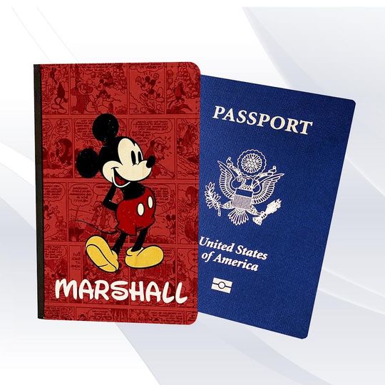 Personalized Passport Cover and Luggage Tag Set Travel Holidays Suitcase Vacation Accessory - Mickey Mouse Disney Comic