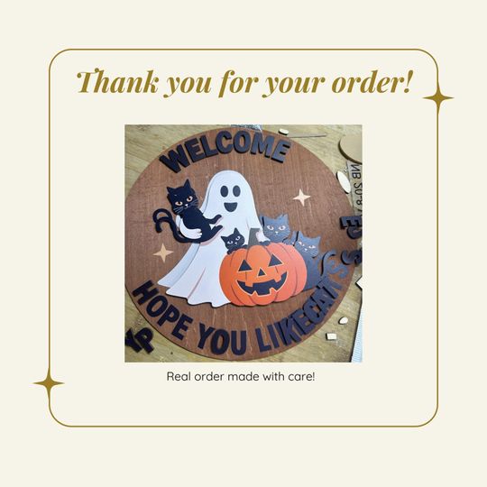 Halloween Welcome Sign: Ghost Cat Door Hanger, Cat Lover Decor