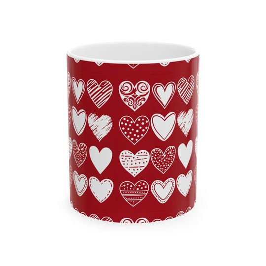 Heart Valentine Mug, Love Coffee Cup, Romantic Ceramic