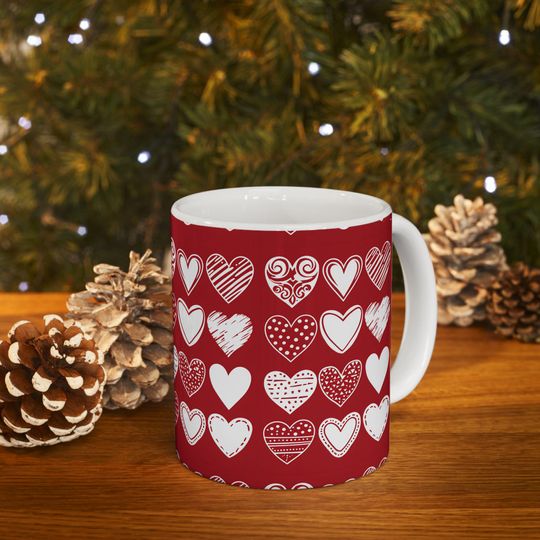 Heart Valentine Mug, Love Coffee Cup, Romantic Ceramic