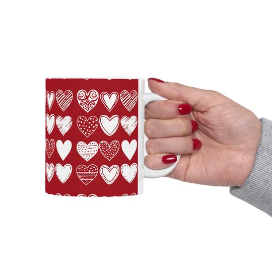 Heart Valentine Mug, Love Coffee Cup, Romantic Ceramic