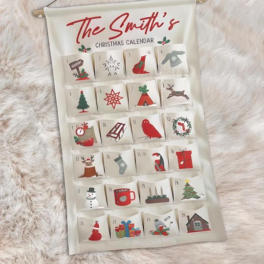 Personalized Fabric Advent Calendar with Forest Theme Christmas Countdown Keepsake for Kids and Families