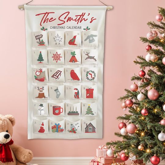 Personalized Fabric Advent Calendar with Forest Theme Christmas Countdown Keepsake for Kids and Families