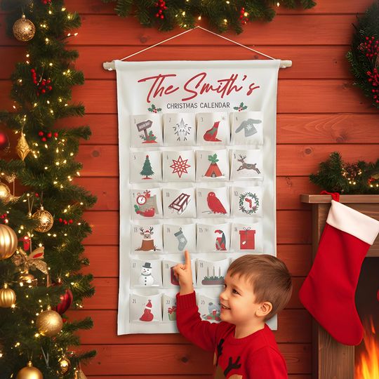 Personalized Fabric Advent Calendar with Forest Theme Christmas Countdown Keepsake for Kids and Families