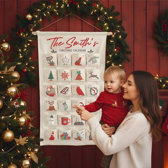 Personalized Fabric Advent Calendar with Forest Theme Christmas Countdown Keepsake for Kids and Families