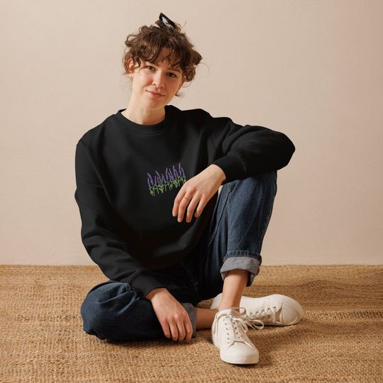 Lavender Organic Embroidered Sweatshirt Minimal Plant Design