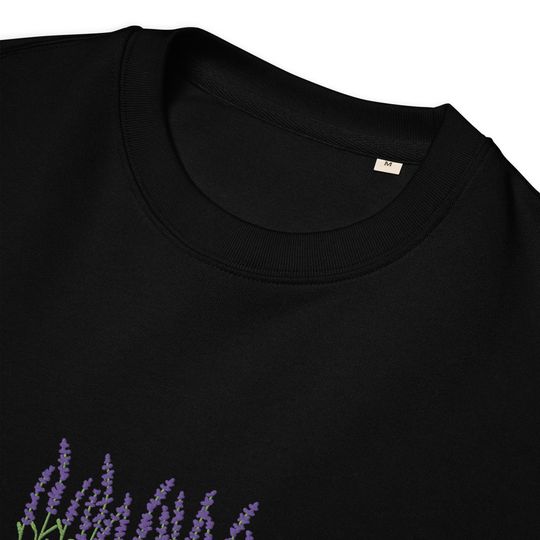 Lavender Organic Embroidered Sweatshirt Minimal Plant Design