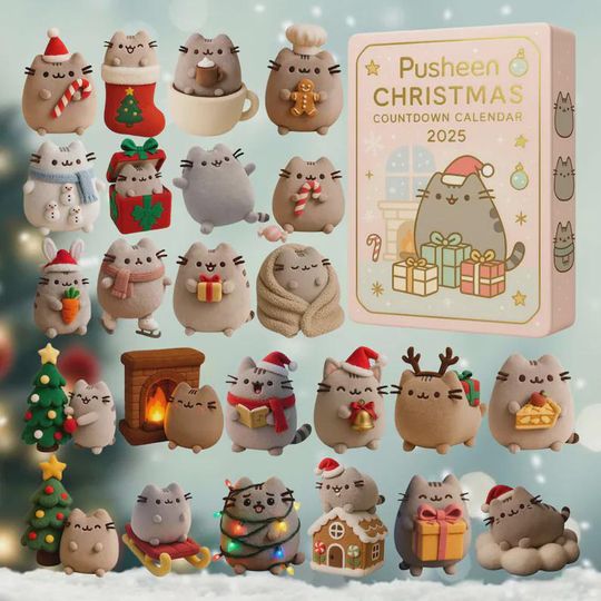 Pusheen Christmas Advent Calendar 2025, Cute Cat Ornament Set, Pusheen Holiday Countdown, Kawaii Gift for Cat Lovers