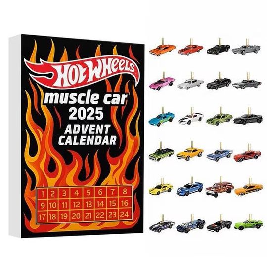 Hot Rod Advent Calendar 2025, 24 Days of Classic Muscle Car Acrylic Ornaments, Christmas Gift, Gift For Kids