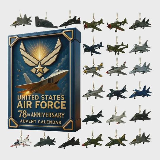 Air Force Jet Advent Calendar 2025, 24 Mini Aircraft Ornaments Box, Aviation Collector Christmas Countdown Gift