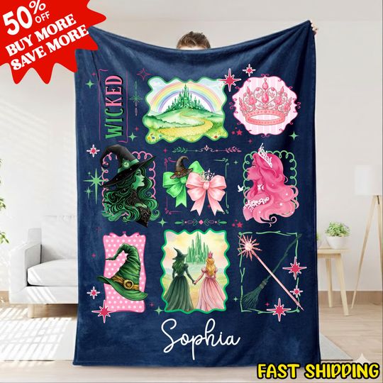 Custom Wicked Changed for Good Fleece Blanket, Witchy Throw Blanket