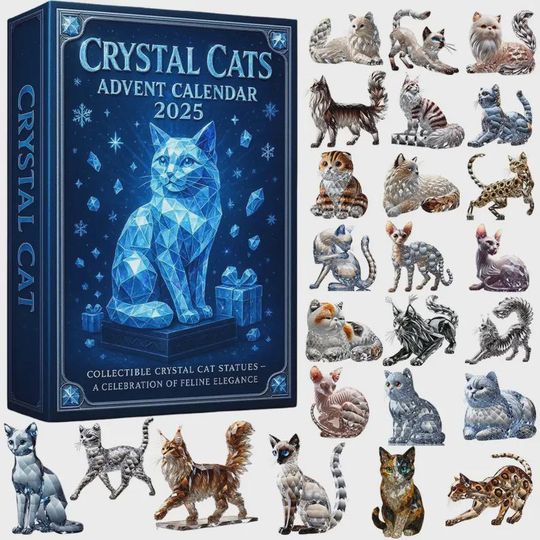 Crystal Cats Advent Calendar 2025, 24 Days of Collectible Crystal Cat for Christmas Countdown, Holiday Christmas Tree Decor Advent Calendar