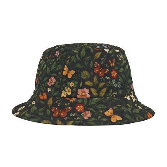 Cottagecore Bucket Hat, Whimsical Cottage Pattern Summer Bucket Hat