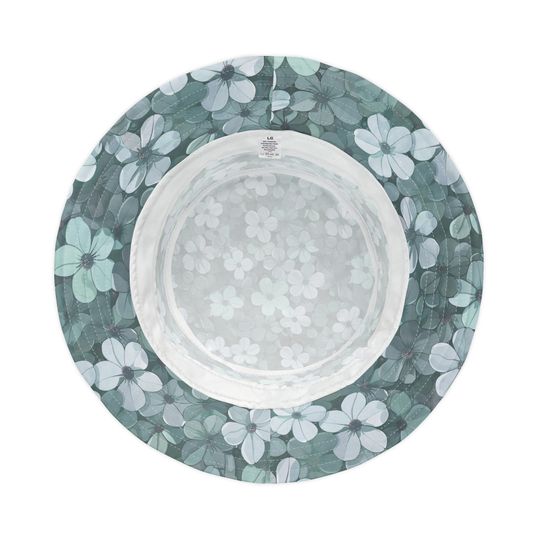 Blue Pastel Flower Bucket Hat, Summer AOP Polyester Cap