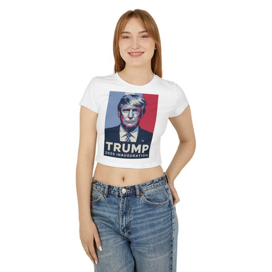 Women's Baby Tee - Trump 2025 Inauguration Pop Art Graphic Shirt, Patriotic Political Tee, USA Election Shirt, Political Statement Tee,