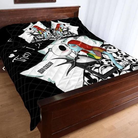 Nightmare Before Christmas Jack and Sally Bedding Set, Halloween Gothic Quilt Bed Cover