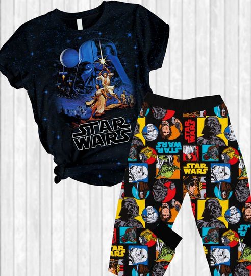 Star Wars Halloween Pajamas, Darth Vader Shirt And Pants, Galaxy's Edge Set Of Pajamas, Star Wars Spaceship Tshirt, Halloween Gift